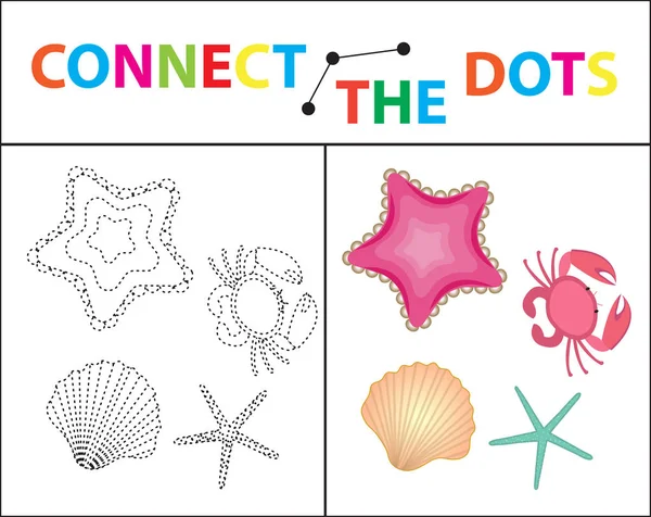 Children s educational game for motor skills. Connect the dots picture. For children of preschool age. Circle on the dotted line and paint. Coloring page. Vector illustration. — Stock Vector