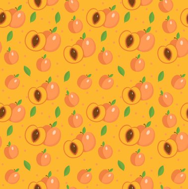 Şeftali seamless modeli. Kayısı sonsuz arka, doku. Meyve zemin. Vektör çizim.