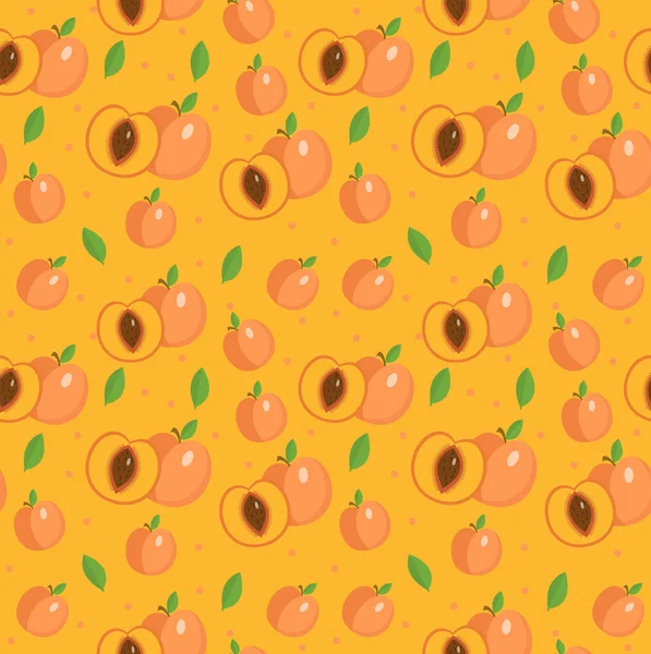 Patrón sin costura melocotón. Albaricoque fondo sin fin, textura. Fondo de frutas. Ilustración vectorial . — Vector de stock