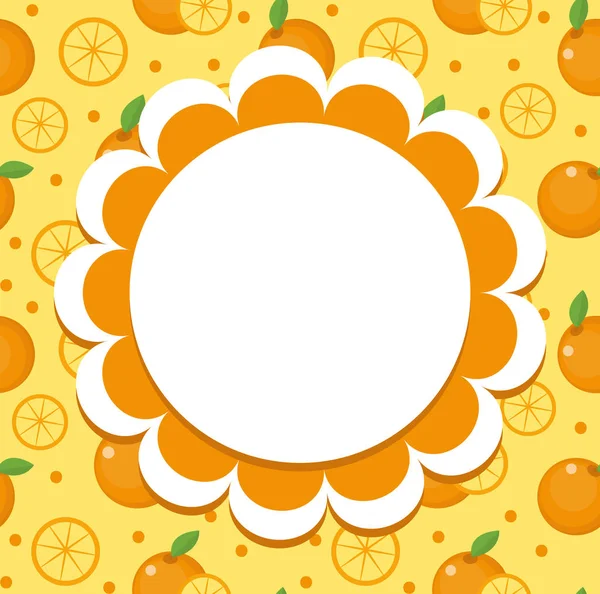 Etiqueta naranja, plantilla de envoltura para su diseño. Marco de fruta con espacio para texto. Ilustración vectorial . — Vector de stock