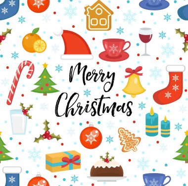 Mutlu noeller, düz stil. Tatil sonsuz arka plan. Yeni yıl tekerrür ediyor. Vektör illüstrasyonu.