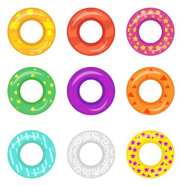 Lifebuoy simgesi hazır. Yüzme koleksiyonu için yüzükler. Düz çizgi film tarzı, beyaz arka planda izole edilmiş. Vektör illüstrasyonu.