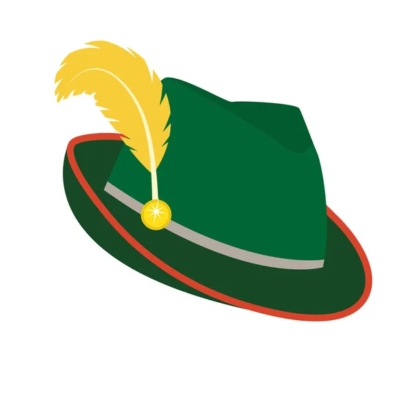 Фест шляпной иконы плоского стиля. Изолированный на белом фоне. Зеленая национальная немецкая шляпа. Векторная иллюстрация. — стоковый вектор