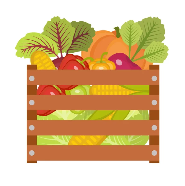 Vegetables in a wooden box icon — Stock Vector