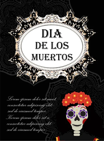 Ölü ilanlar günü, poster, davetiye. Dia de Muertos tasarımı için şablon kartı. Meksika 'da tatil kavramı. Vektör illüstrasyonu.