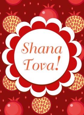 Rosh Hashanah posteri, el ilanı, davetiye, tebrik kartı. Shana Tova, geleneksel sembolleri olan bir tasarım şablonu. Yahudi tatili. İsrail 'de mutlu yıllar. Vektör illüstrasyonu.