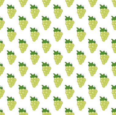 Beyaz üzüm seamless modeli. Demet yeşil üzüm sonsuz arka plan. Yinelenen doku. Beyaz arka plan üzerinde izole. Vektör çizim.
