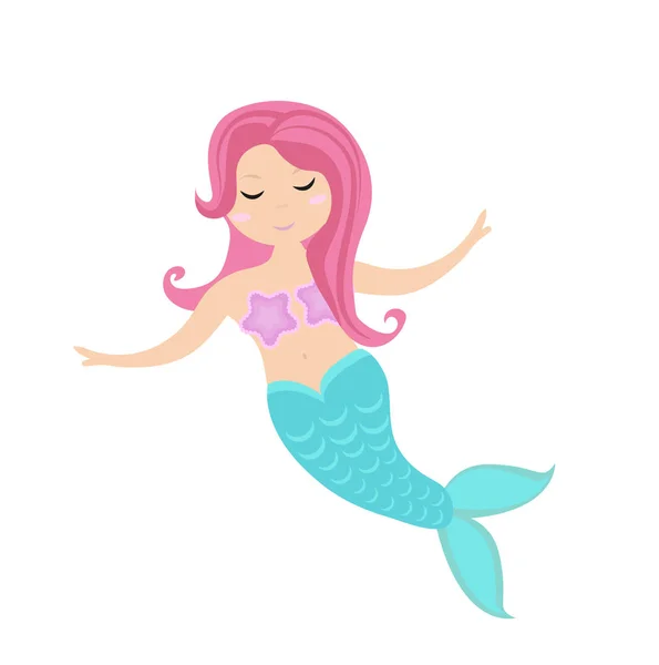 Little mermaid icon, flat style. Mythical sea princess. Isolated on white background. Vector illustration. — Stock Vector