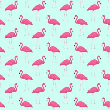Pembe flamingo seamless modeli. Yinelenen doku yaz tropikal sonsuz arka plan. Vektör çizim.