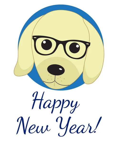 Gelukkig Nieuwjaar wenskaart met schattige hond, pup. Chinees Nieuwjaar concept. Vectorillustratie. — Stockvector