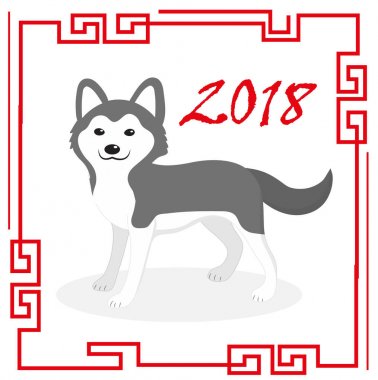 Mutlu çene yeni yıl 2018 tebrik kartı ile bir köpek. Çin yeni yıl tasarım şablonu. Vektör çizim.