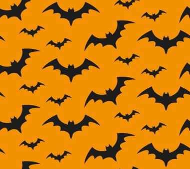 Yarasa silueti pürüzsüz desen. Cadılar Bayramı tekerrür ediyor. Fındık faresi ile korkunç sonsuz bir arka plan. Vektör illüstrasyonu.