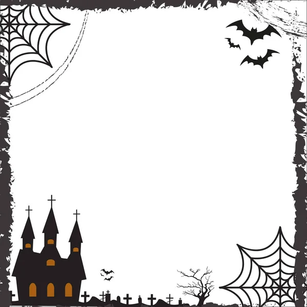 Cornice quadrata di Halloween per testo con ragnatela, mazza, castello. Modello per i tuoi biglietti di auguri di design, inviti, poster. Illustrazione vettoriale . — Vettoriale Stock