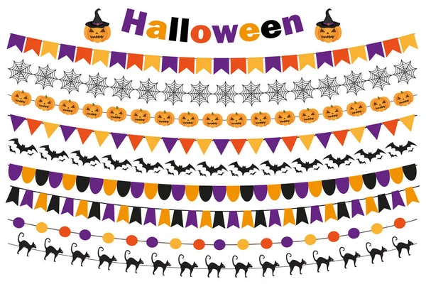 Halloween joukko juhlava koristeet liput, bunting, Garland. Kokoelma elementtejä oman suunnittelun. Eristetty valkoisella taustalla. Vektoriesimerkki . — vektorikuva