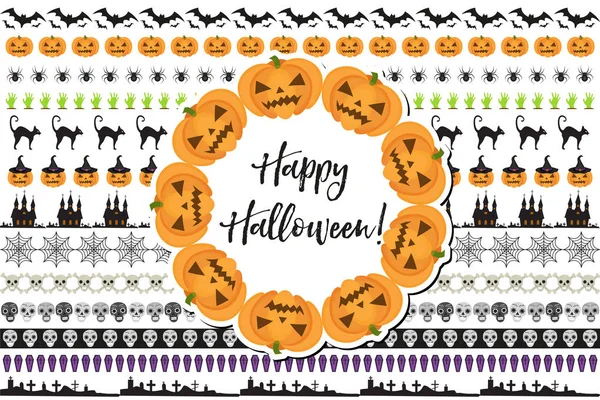 Halloween conjunto de decoraciones fronteras navideñas. Borde de colección de elementos para su diseño. Aislado sobre fondo blanco. Ilustración vectorial . — Archivo Imágenes Vectoriales