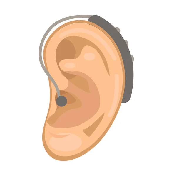 Icono de audífono estilo plano. Oreja sobre fondo blanco. Concepto de medicina. Ilustración vectorial. — Archivo Imágenes Vectoriales