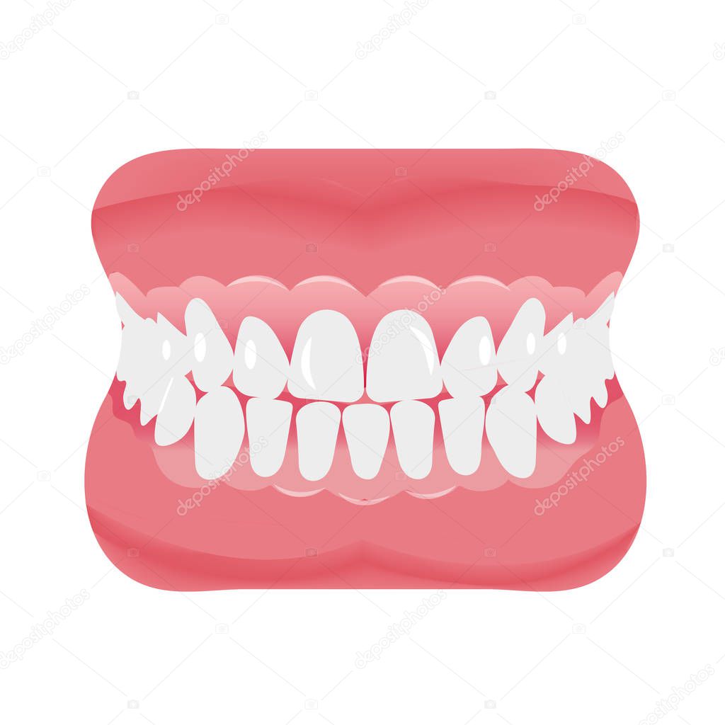 Jaw with teeth icon flat style. Open mouth, dentures. Dentistry, medicine concept. Isolated on white background. Vector illustration.