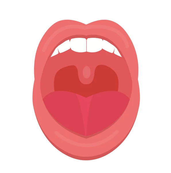口のアイコンフラットスタイルを開きます。喉、扁桃腺。叫べ！。医学治療の概念.ベクターイラスト. — ストックベクタ