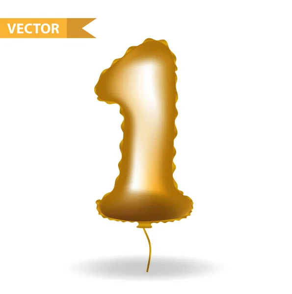 Balão amarelo dourado número 1. Isolado em fundo branco. Ilustração vetorial . — Vetor de Stock