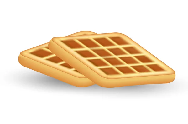 Icono realista de gofre, aislado sobre fondo blanco. Waffles estilo 3d. Desayuno, concepto de cocción. Ilustración vectorial. — Vector de stock