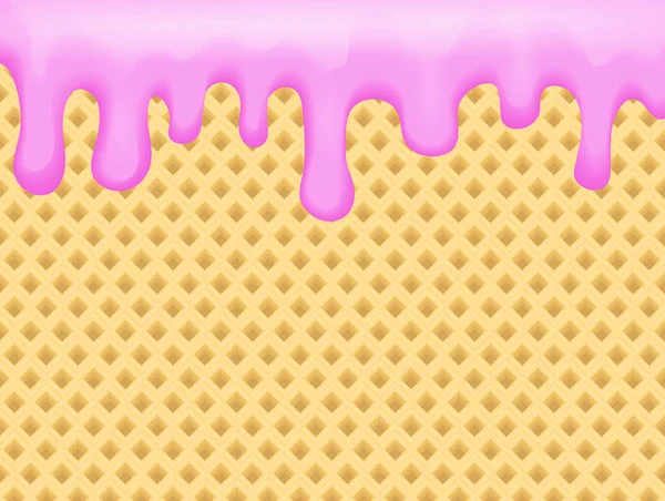 Líquido rosado dulce rayas de yogur salpicaduras o crema sobre un fondo de gofre. Ilustración vectorial . — Archivo Imágenes Vectoriales