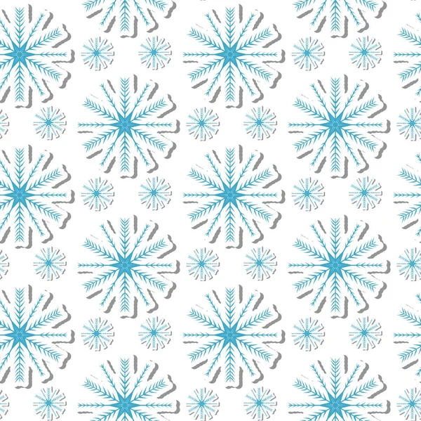 Volumetrische Schneeflocken nahtloses Muster. Neujahr Schnee endlosen Hintergrund, Winter wiederholt Textur. Weihnachtskulisse. Vektorillustration. — Stockvektor