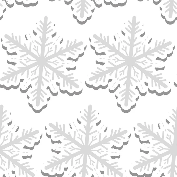 Volumetrische Schneeflocken nahtloses Muster. Neujahr Schnee endlosen Hintergrund, Winter wiederholt Textur. Weihnachtskulisse. Vektorillustration. — Stockvektor