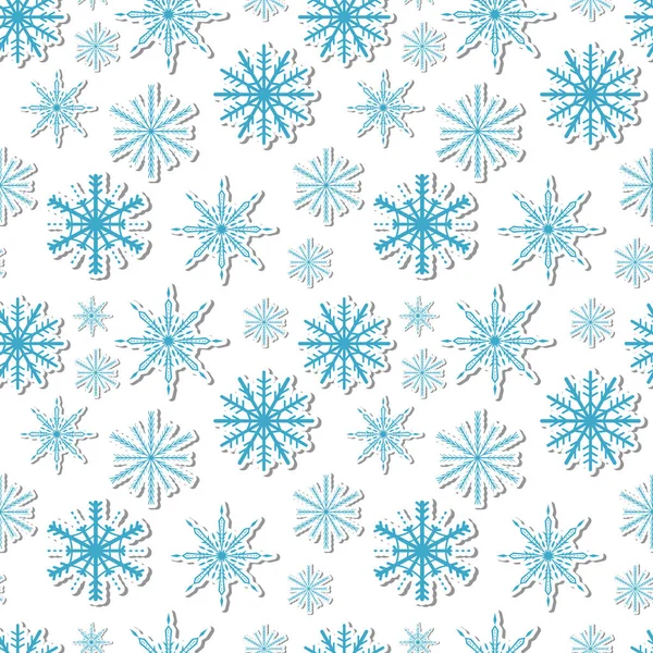 Volumetrische sneeuwvlokken naadloos patroon. Nieuwjaar sneeuw eindeloze achtergrond, winter herhalende textuur. Kerst achtergrond. Vectorillustratie. — Stockvector
