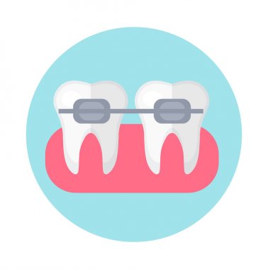 Dişlerinde bilezikler var. Simge düz stili. Diş hekimliği, dişçi konsepti. Beyaz arka planda izole edilmiş. Vektör illüstrasyonu.