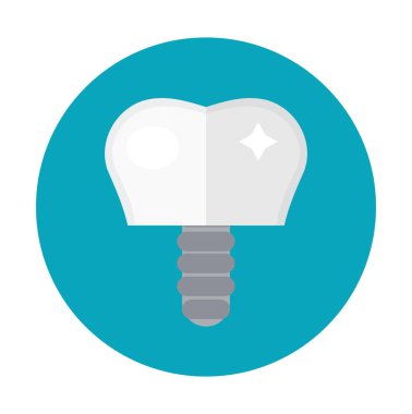 Vidaya diş implantı. Simge düz stili. Diş hekimliği, dişçi konsepti. Beyaz arka planda izole edilmiş. Vektör illüstrasyonu.