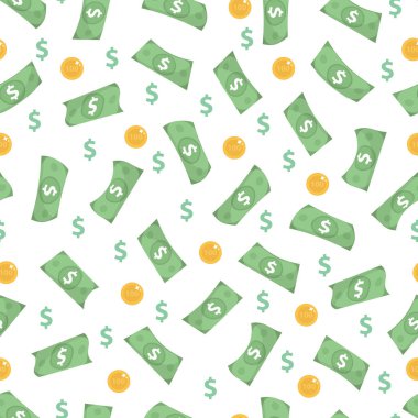 Para sorunsuz bir kalıptır. Mali sonsuz arka plan. Dolar ve paralar Yinelenen doku vardır. Vektör çizim.