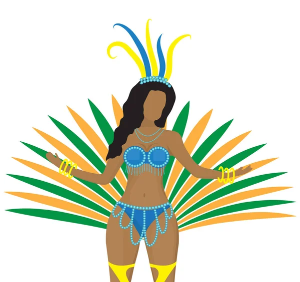 穿着嘉年华服装的女孩巴西桑巴舞者。里约热内卢女人跳舞。被白色背景隔离。矢量说明. — 图库矢量图片