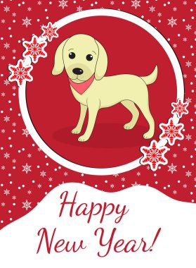 Mutlu çene yeni yıl 2018 tebrik kartı ile bir köpek. Çin yeni yıl tasarım şablonu. Vektör çizim.