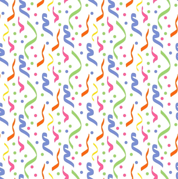 Confetti patrón sin costuras. Cinta multicolor que repite la textura. Fiesta de fondo sin fin. Aplaude el papel, la espalda. Ilustración vectorial . — Archivo Imágenes Vectoriales