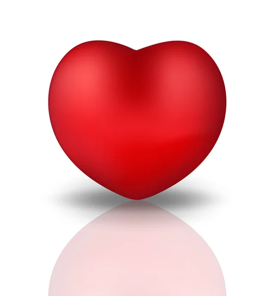 Feliz día de San Valentín realista 3d corazón. Corazón rojo Aislado sobre fondo blanco con reflejo. Ilustración vectorial . — Archivo Imágenes Vectoriales