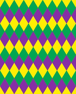 Mardi Gras soyut geometrik desen. Mor, sarı, yeşil rhombus doku yinelenen. Sonsuz arka plan, duvar kağıdı, fon. Vektör çizim.
