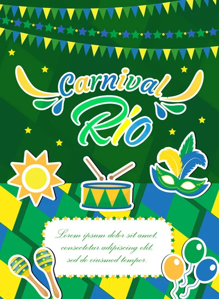 欢迎巴西狂欢节海报, 邀请, 传单。设计模板。巴西节日, 假面舞会背景。里约热内卢旅游理念。矢量插图. — 图库矢量图片