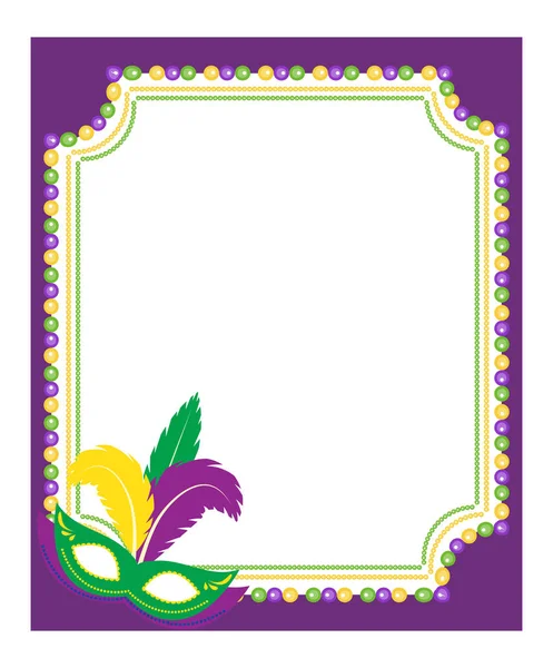 Mardi Gras gyöngyök színes keret egy maszk, elszigetelt fehér háttérrel. Sablon poszter. Vektorillusztráció. — Stock Vector