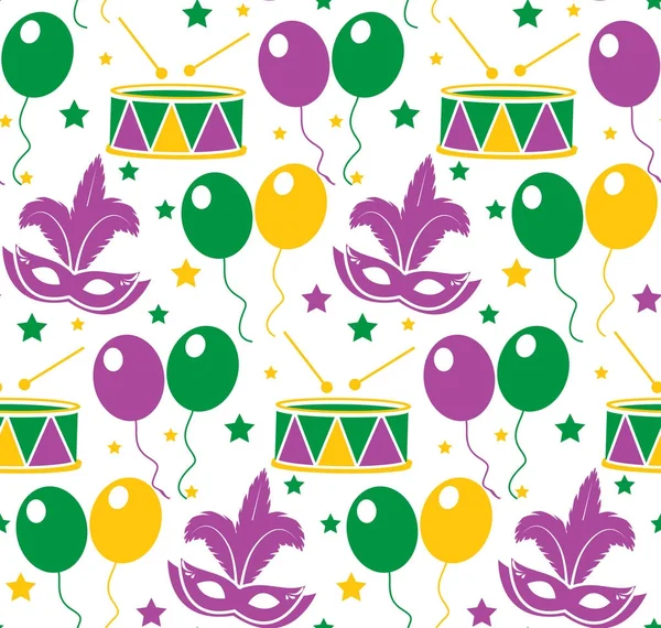 Mardi Gras Carnival seamless pattern with mask feathers. Endless background, texture, wallpaper. Vector illustration. — Stock Vector