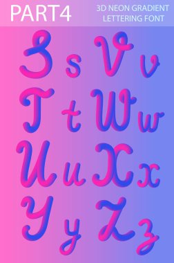 Neon yazı ile yuvarlak şekiller kümesi 3d. Tüp çizilmiş yazı. Boyalı harfler yazı tipi kümesi. Gece parlama efekti veya sıvı. Trendy alfabesi Latin harfleri a Z. vektör çizim.