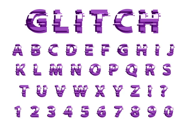 Glitch typografie lawaai lettertype. Belettering lettertype vervormd stijl. Trendy alfabet interferentie Latijnse letters van A tot Z. geïsoleerd op een witte achtergrond. Vectorillustratie. — Stockvector