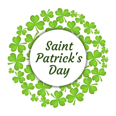 Shamrock, yonca ile St Patricks Günü çerçeve. Beyaz arka plan üzerinde izole. Vektör çizim.