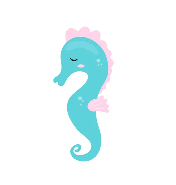 Schattig seahorse pictogram, flat, cartoon stijl. Geïsoleerd op een witte achtergrond. Vectorillustratie. — Stockvector