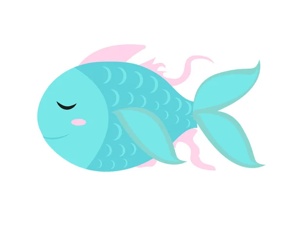 Pequeño icono de pescado lindo, plano, estilo de dibujos animados. Aislado sobre fondo blanco. Ilustración vectorial . — Vector de stock