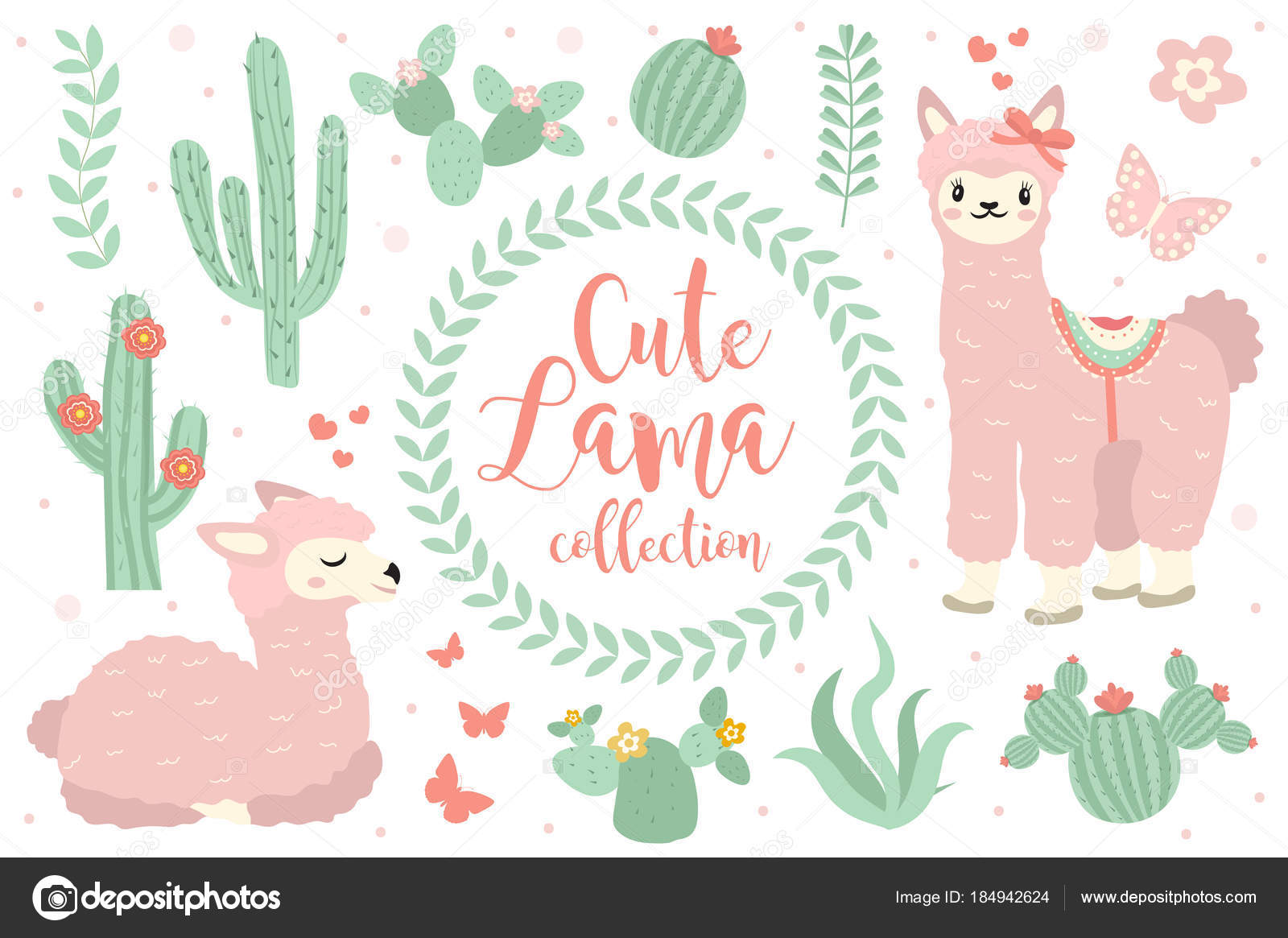 Cute Lama Set Objects Collection Design Elements With Llama Cactus Lovely Flowers Isolated On White Background Alpaca Princess Character Kids Baby Clip Art Funny Smiling Animal Vector Stock Vector Image By C Amelie1