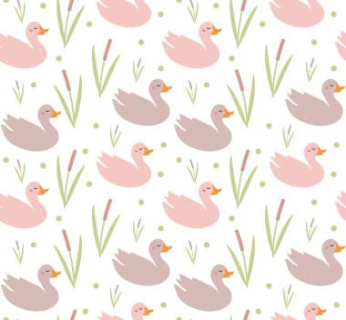 Sevimli ördekler pürüzsüz desen, uçsuz bucaksız doku. Vektör illüstrasyonu