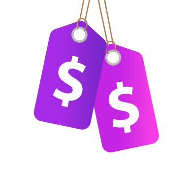 Dolar işareti simgesi, düz tasarım ile alışveriş etiket. Etiketler, etiket beyaz arka plan üzerinde izole. Vektör çizim, küçük resim