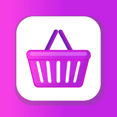 Alışveriş sepeti simgesi düz stil. Beyaz arka planda izole edilmiş bir süpermarkette plastik alışveriş sepeti. Alışveriş çantası. Vektör illüstrasyonu