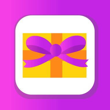 Hediye ikonu, düz tasarım. Beyaz arka planda izole edilmiş. Vektör illüstrasyonu, klip sanatı