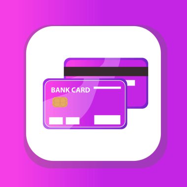 Kredi kartı ikonu, düz tasarım. Banka kartı beyaz arka planda izole edilmiş. Vektör illüstrasyonu, klip sanatı